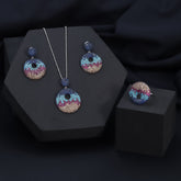 Silver Round Shape Multi Color CZ Necklace